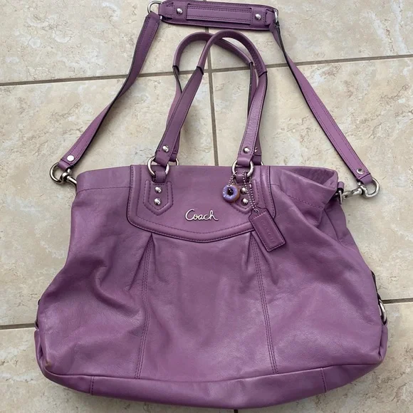 Coach Purple Leather Satchel with Removable Shoulder Strap - Picture 1 of 7